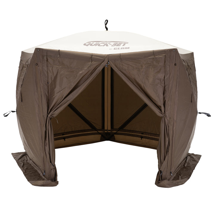 CLAM Quick-Set Adventure 9 x 9 Ft Portable Outdoor Camping Canopy, Brown (Used)