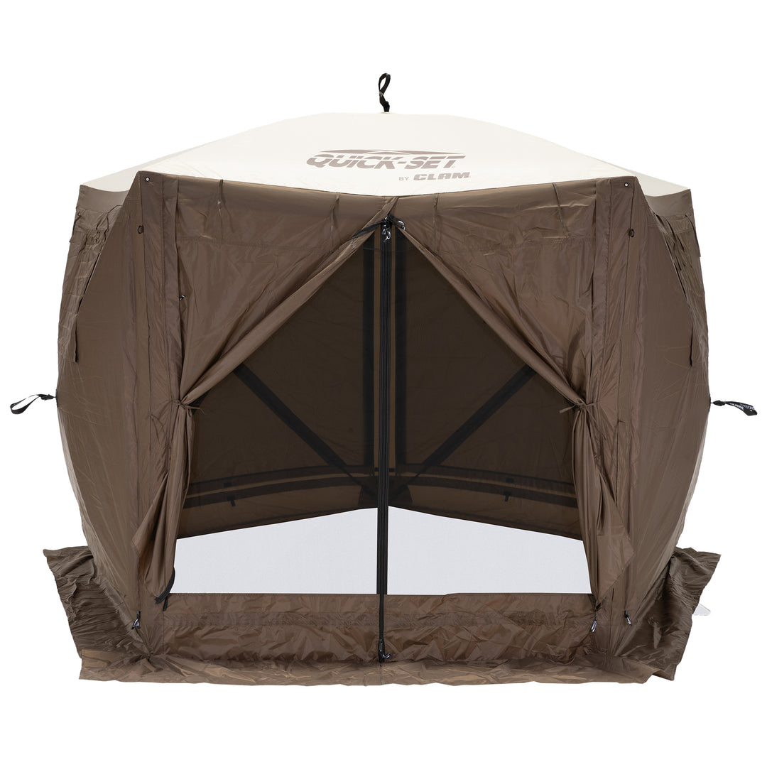 CLAM Quick-Set Adventure 9 x 9 Ft Portable Outdoor Camping Canopy, Brown (Used)