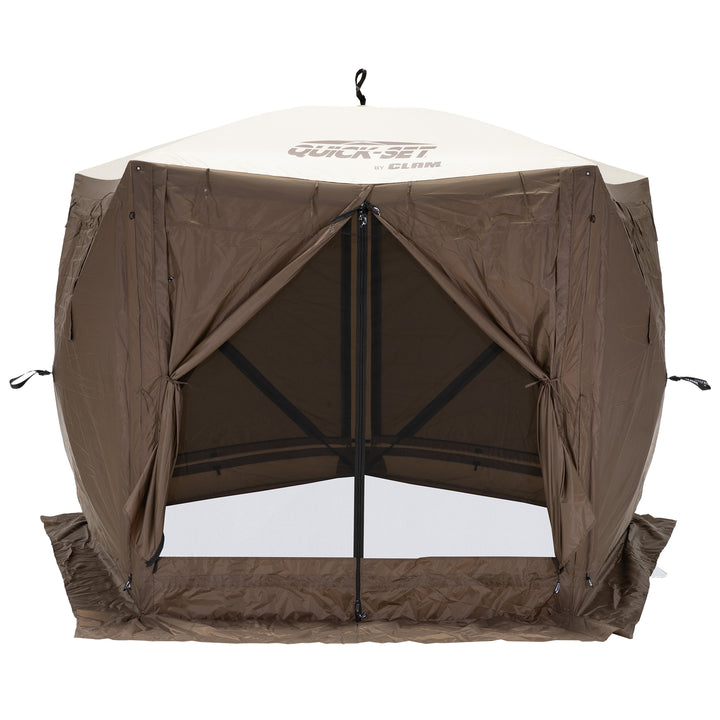 CLAM Quick-Set Adventure 9x9 Ft Portable Camping Canopy Shelter, Brown(Open Box)