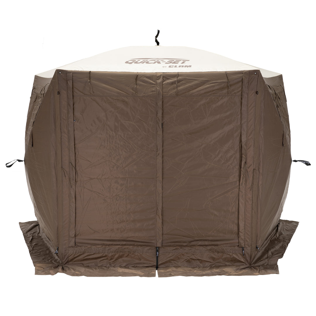 CLAM Quick-Set Adventure 9x9 Ft Portable Camping Canopy Shelter, Brown(Open Box)