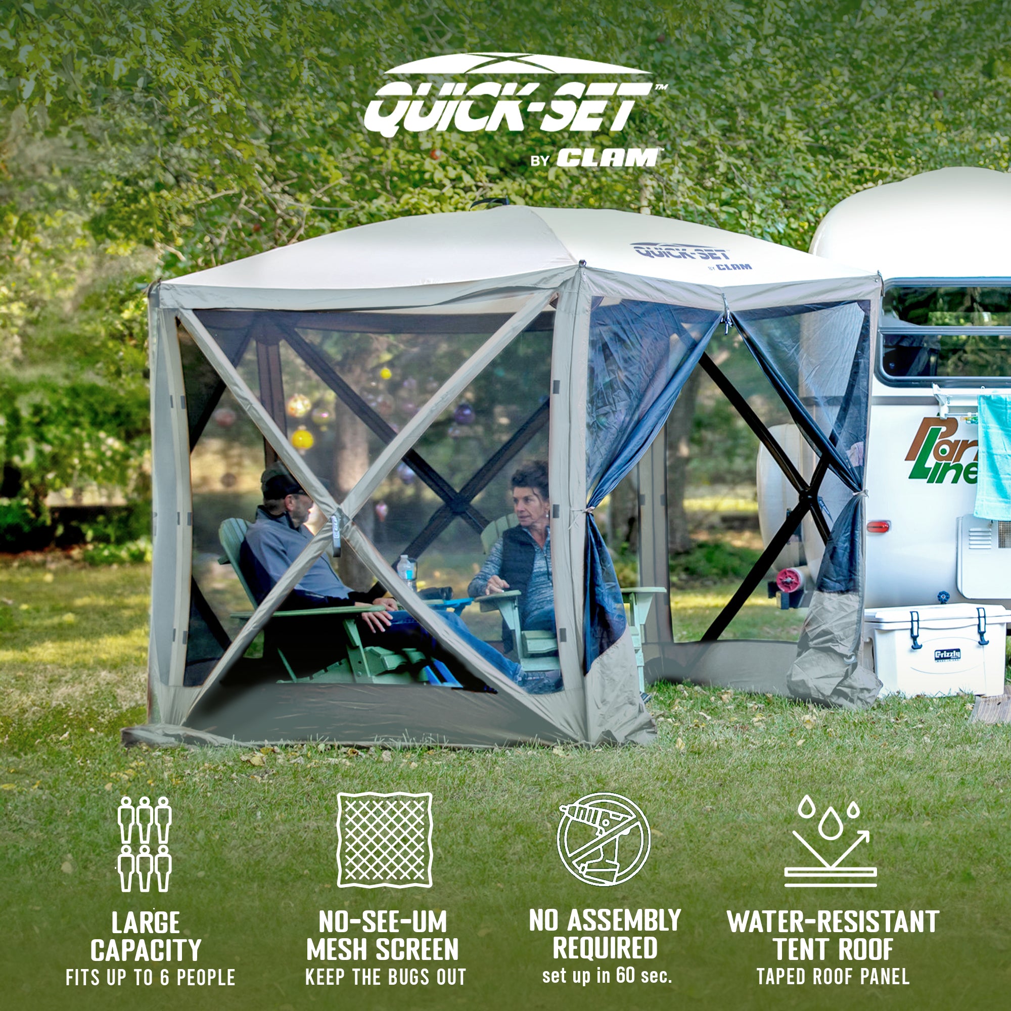 CLAM Quick-Set Adventure 9 x 9 Ft Portable Outdoor Camping Canopy Shelter, Gray - VMInnovations