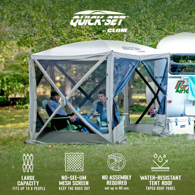 CLAM Quick-Set Adventure 9 x 9 Ft Portable Outdoor Camping Canopy Shelter, Gray - VMInnovations