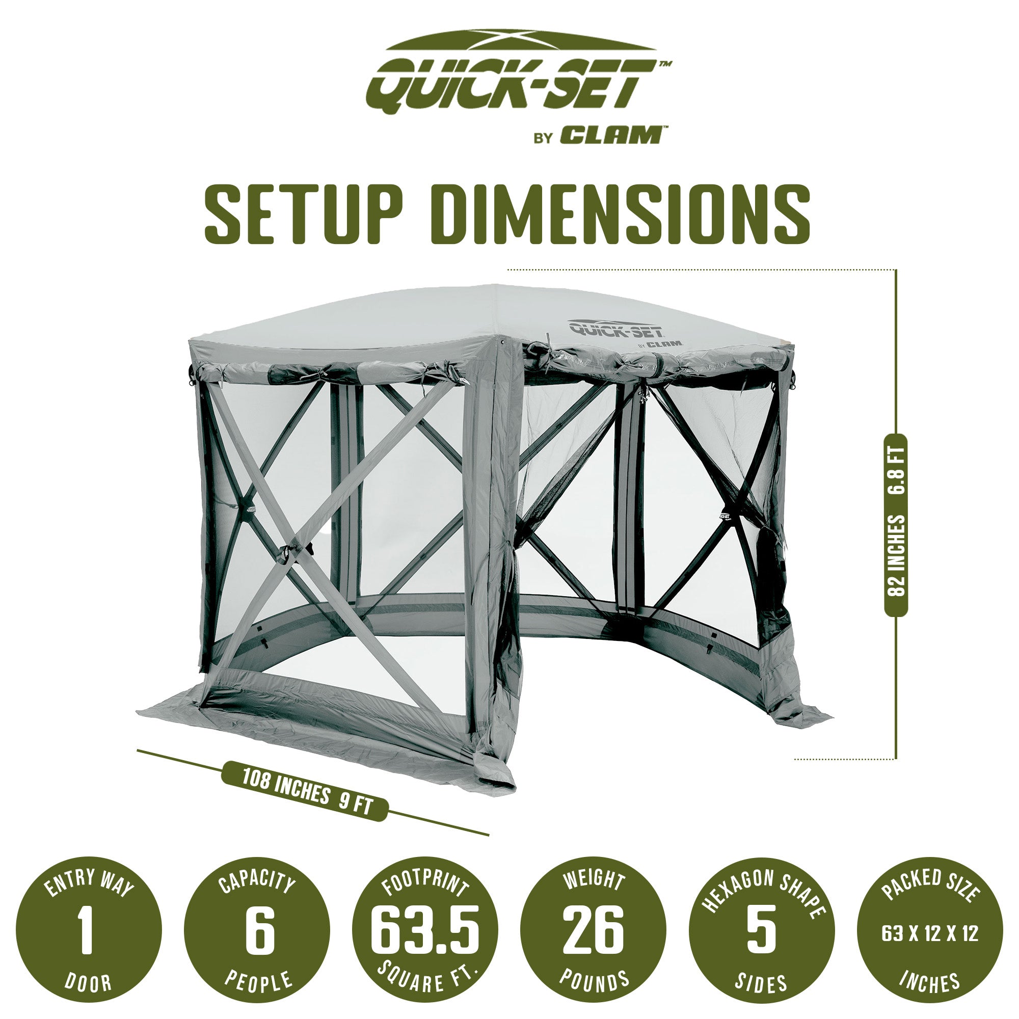 CLAM Quick-Set Adventure 9 x 9 Ft Portable Outdoor Camping Canopy Shelter, Gray - VMInnovations
