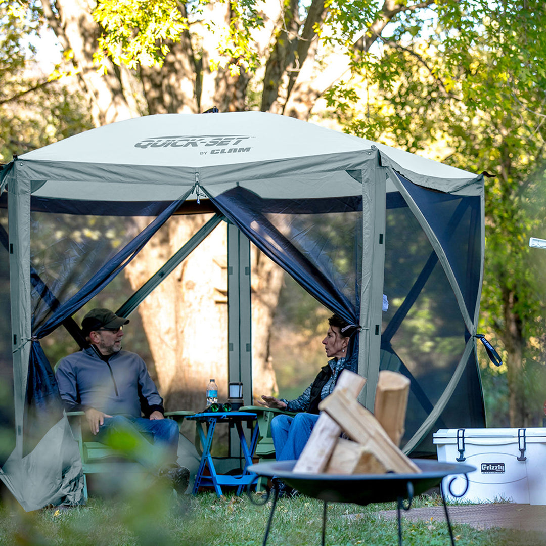CLAM Quick-Set 9x9 Ft Portable Outdoor Camping Canopy Shelter, Gray (Used) - VMInnovations