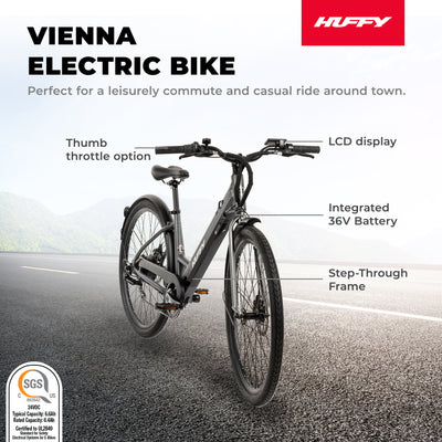 Huffy Vienna EBike for Adults, 27.5 Inch Electric Comfort Bike, Matte Storm - VMInnovations