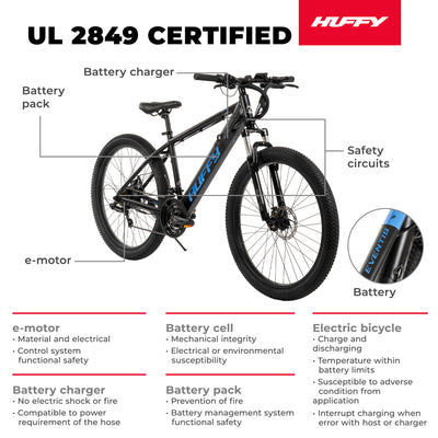 Huffy Eventis EBike for Adults, 27.5" Electric Mountain Bike, Black (Open Box) - VMInnovations