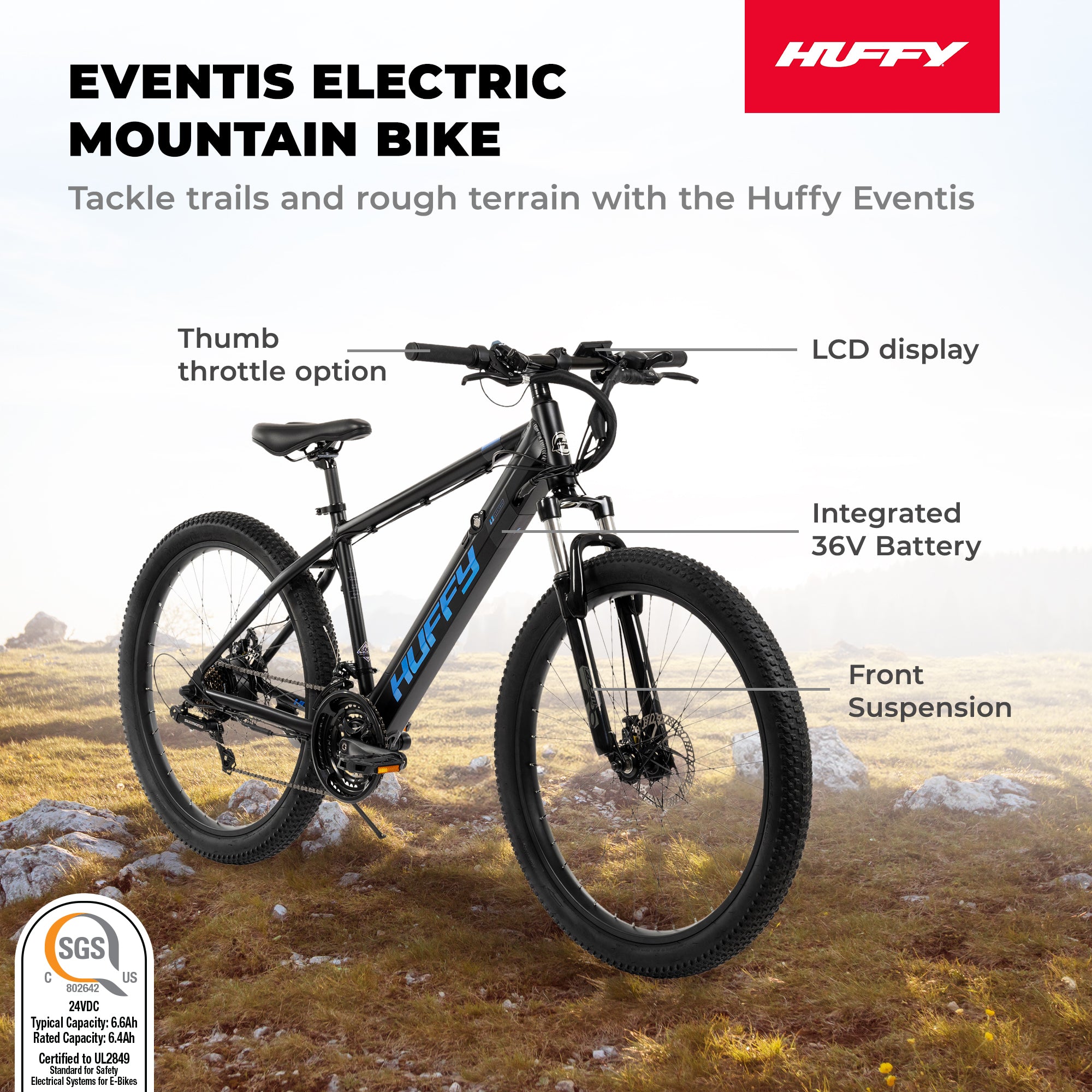 Huffy Eventis EBike for Adults, 27.5 Inch Electric Mountain Bike, Black (Used)