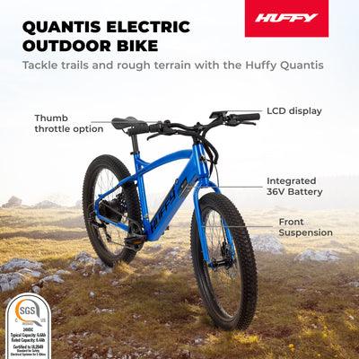 Huffy 24 Inch Quantis 250W Motor Outdoor Electric Bike, Ages 13+, Matte Cobalt - VMInnovations