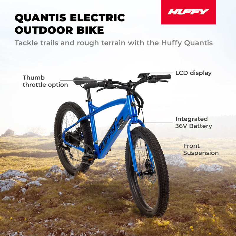 Huffy 24 Inch Quantis 250W Motor Outdoor Electric Bike, Ages 13+, Matte Cobalt