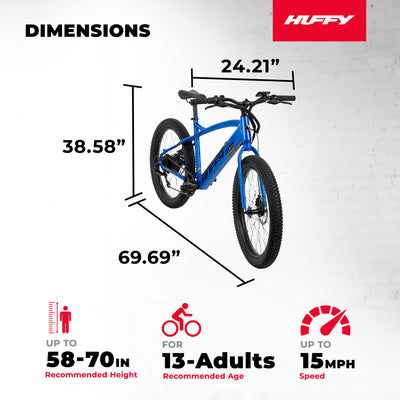 Huffy 24 Inch Quantis 250W Motor Outdoor Electric Bike, Ages 13+, Matte Cobalt - VMInnovations