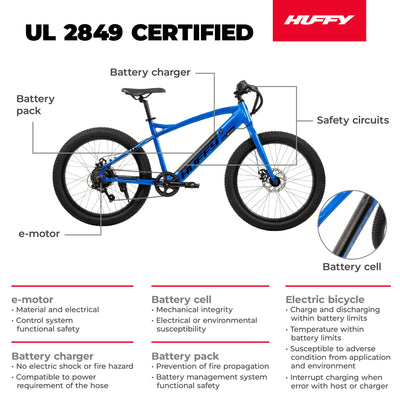 Huffy 24 Inch Quantis 250W Motor Outdoor Electric Bike, Ages 13+, Matte Cobalt - VMInnovations