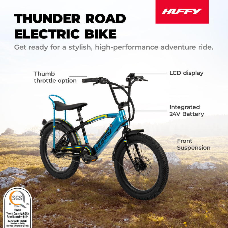 Huffy 20" Thunder Road 250W Motor Electric Bike, Ages 13+, Teal/Black (Open Box)