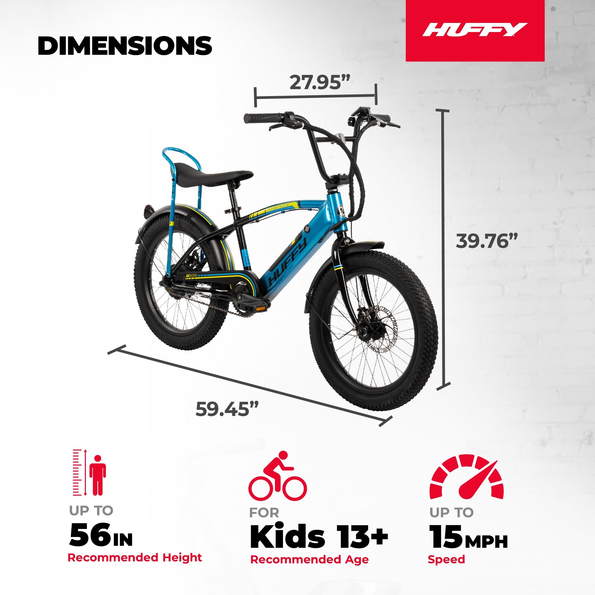 Huffy 20" Thunder Road 250W Motor Outdoor Electric Bike, Ages 13+, Teal/Black - VMInnovations