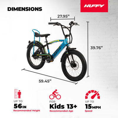Huffy 20" Thunder Road 250W Motor Outdoor Electric Bike, Ages 13+, Teal/Black - VMInnovations