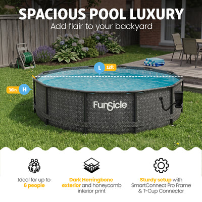 Funsicle 12' x 36" Oasis Designer Round Above Ground Pool, Dark Herringbone - VMInnovations