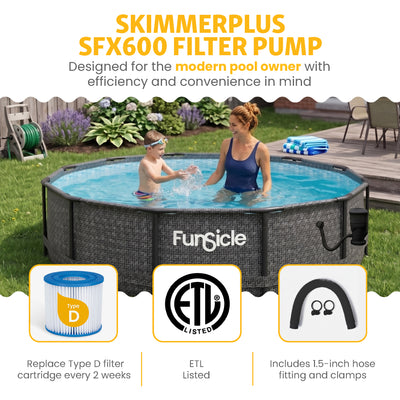 Funsicle 12' x 36" Oasis Designer Round Above Ground Pool, Dark Herringbone - VMInnovations