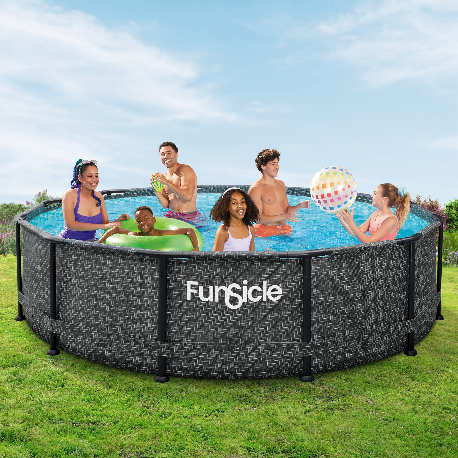 Funsicle 12' x 36" Oasis Designer Round Above Ground Pool, Dark Herringbone - VMInnovations