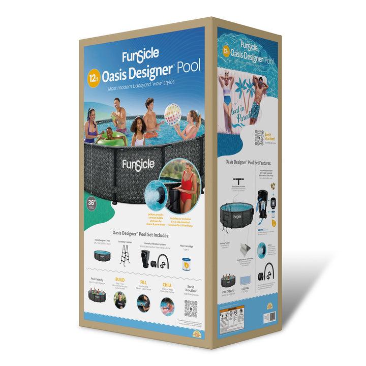 Funsicle 12' x 36" Oasis Designer Above Ground Pool, Dark Herringbone (Open Box)