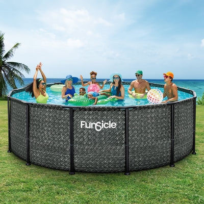 Funsicle 14' x 48" Oasis Round Above Ground Pool, Dark Herringbone (Open Box)