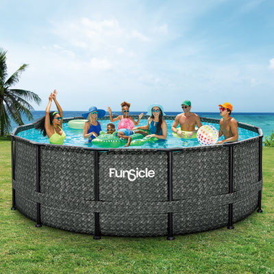 Funsicle 14' x 48" Oasis Round Above Ground Pool, Dark Herringbone (Open Box) - VMInnovations