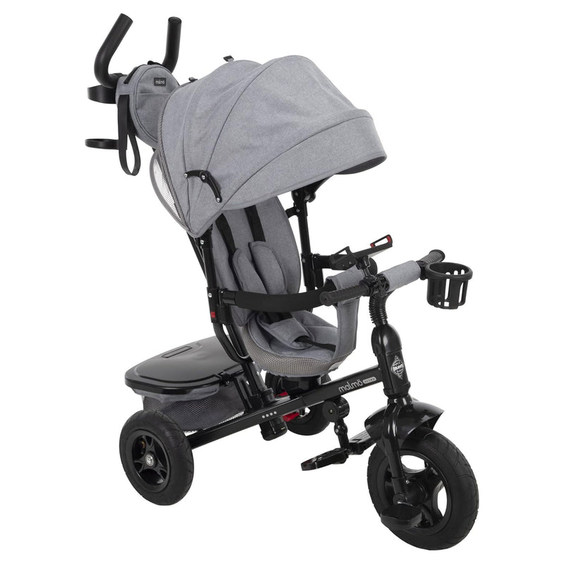 Huffy Malmo Luxe 4 in 1 Canopy Tricycle w/ Push Handle for Toddlers, Gray/Black