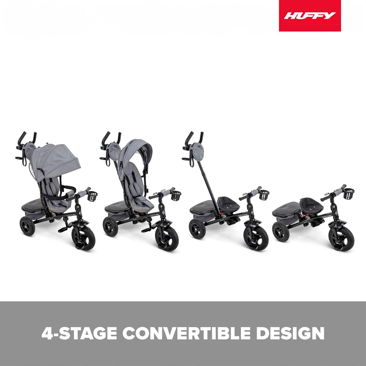 Huffy Malmo 4 in 1 Canopy Tricycle w/ Push Handle for Toddlers, Gray/Black(Used) - VMInnovations