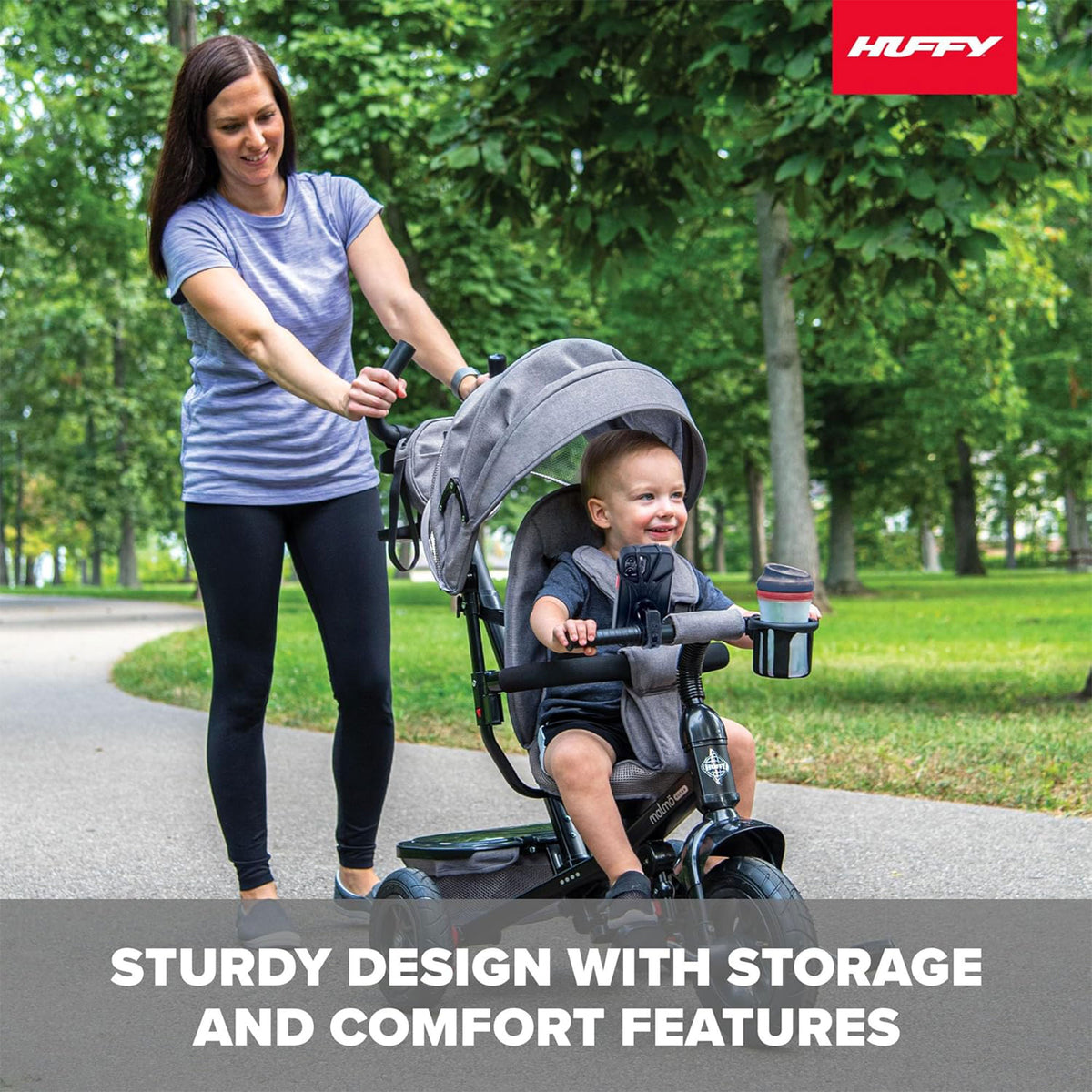 Huffy Malmo 4 in 1 Canopy Tricycle w/ Push Handle for Toddlers, Gray/Black(Used) - VMInnovations