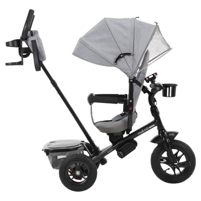 Huffy Malmo Luxe 4 in 1 Canopy Tricycle w/ Push Handle for Toddlers, Gray/Black