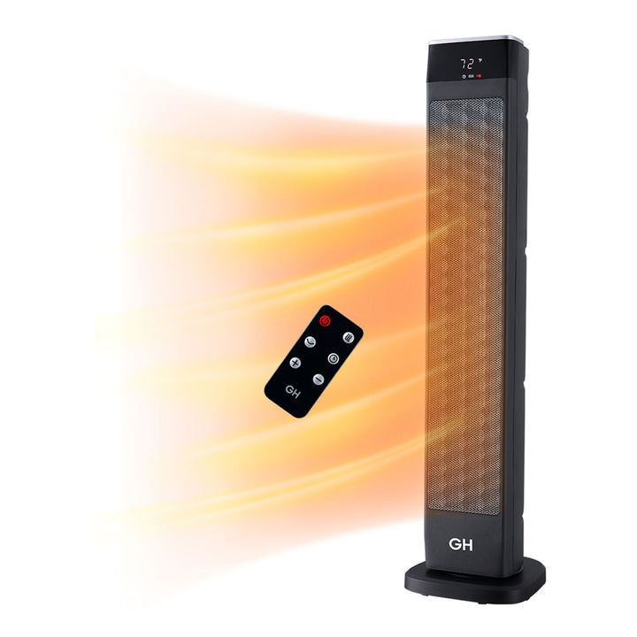 Good Housekeeping 30" Ceramic Tower Space Heater with Remote, Oscillating, Black