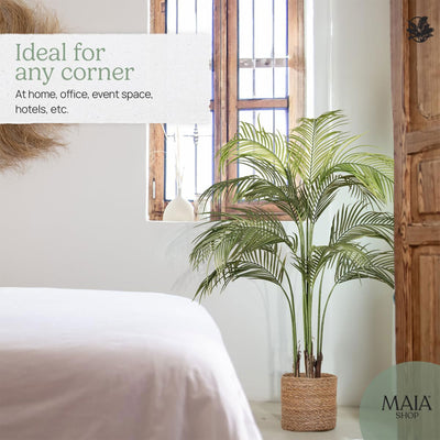 Maia Shop Palm Tree 3.2 Foot Faux Plant, Fake Silk Tree with Realistic Leaves