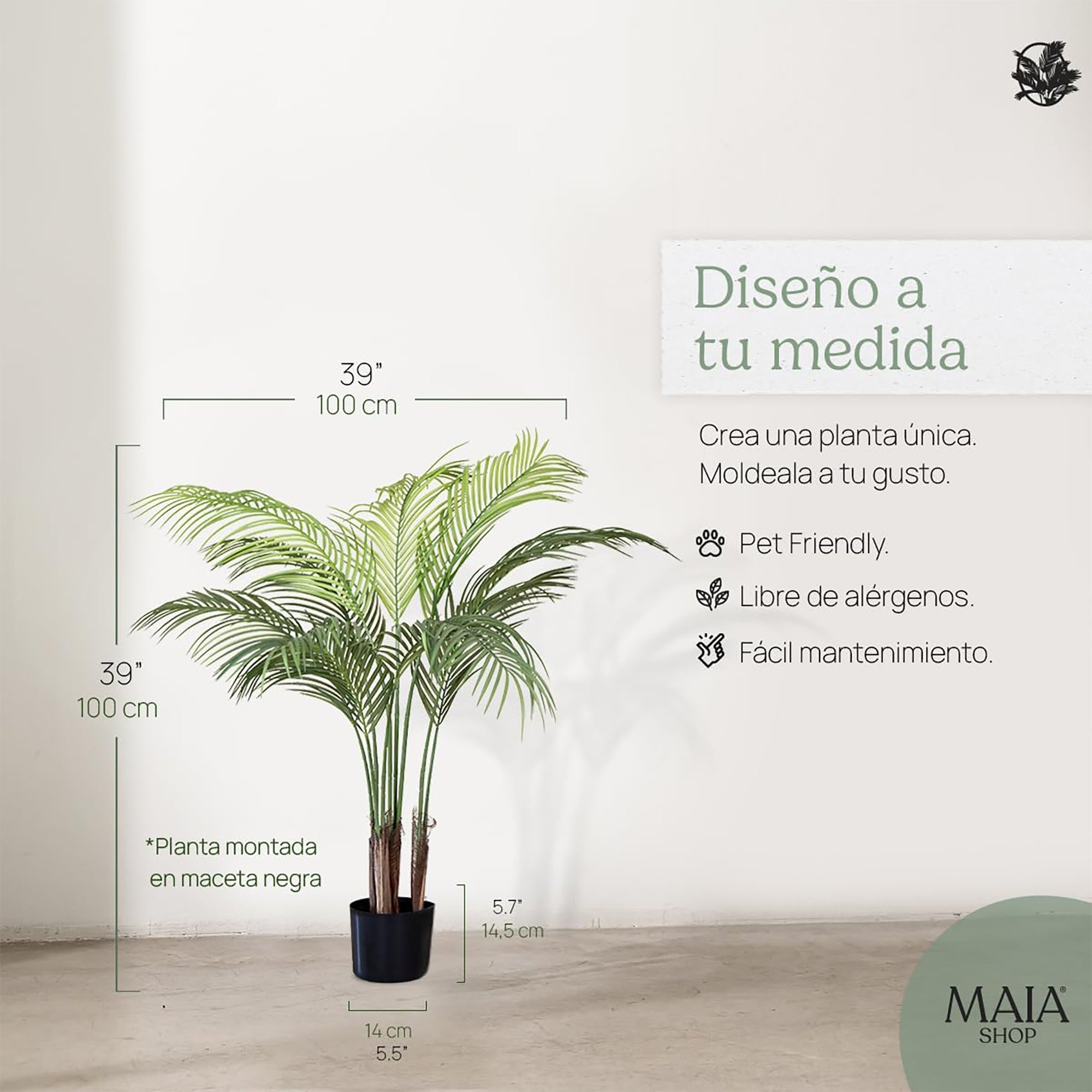 Maia Shop Palm Tree 3.5 Foot Faux Plant, Fake Silk Tree with Realistic Leaves - VMInnovations