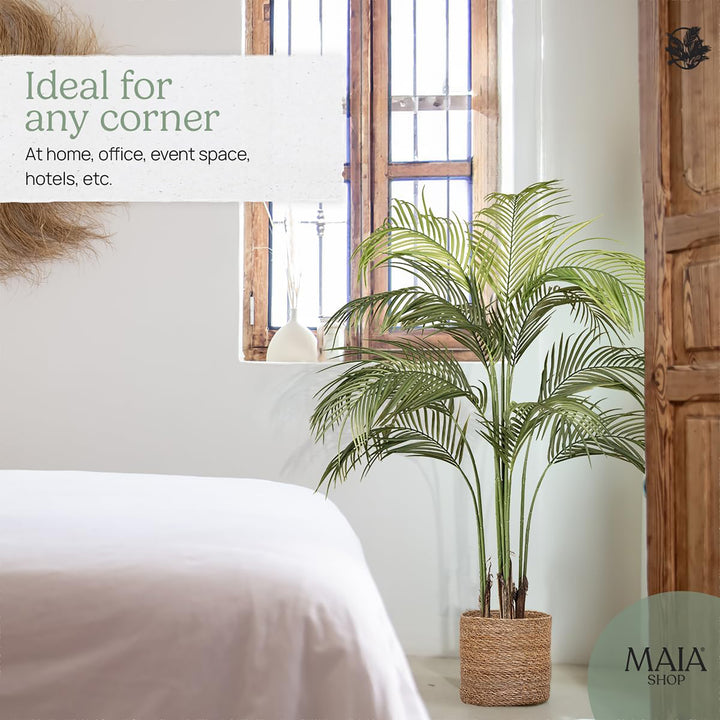 Maia Shop Palm Tree 5 Foot Tall Faux Plant, Fake Silk Tree with Realistic Leaves