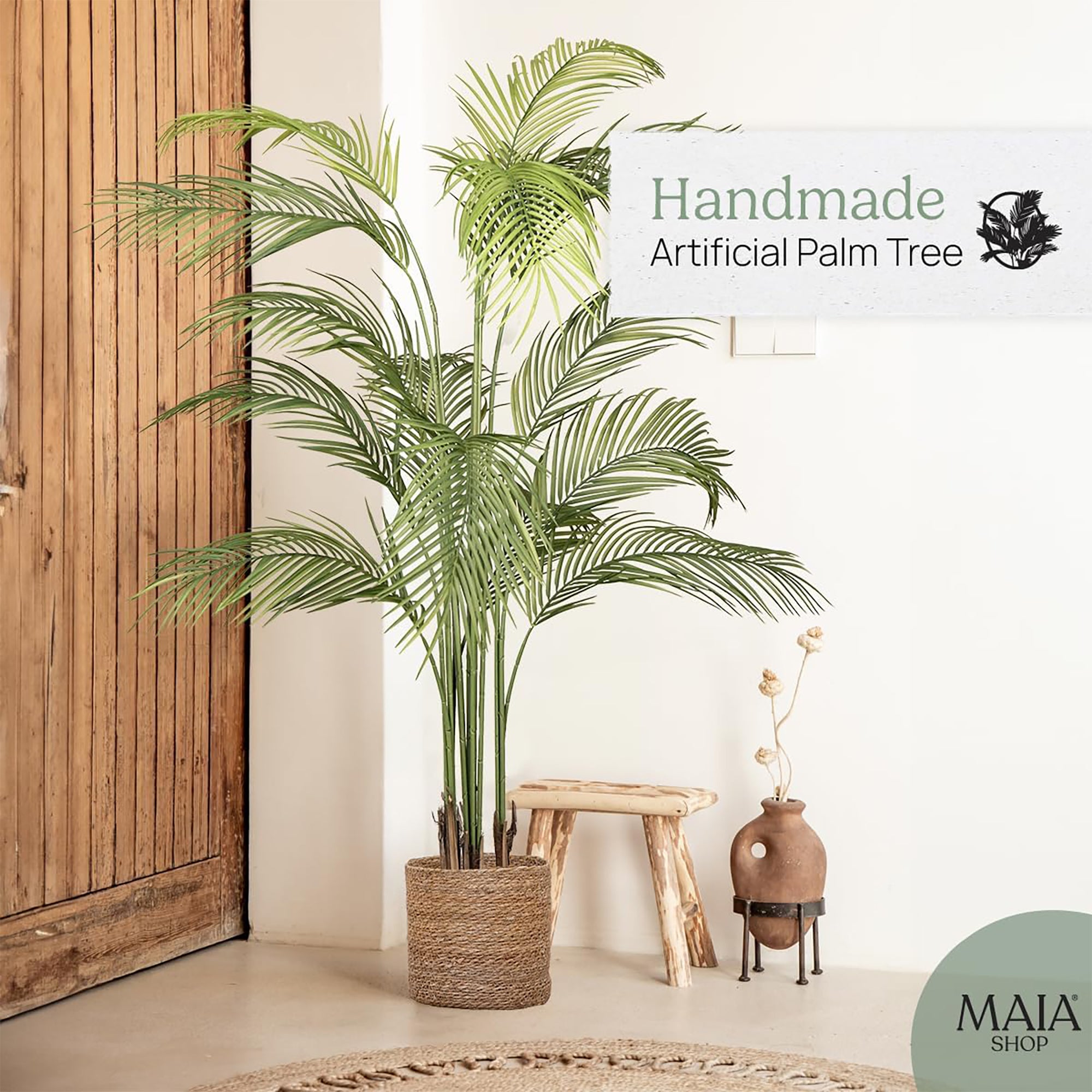 Maia Shop Palm Tree 6 Foot Faux Plant, Fake Silk Tree with Realistic Leaves - VMInnovations