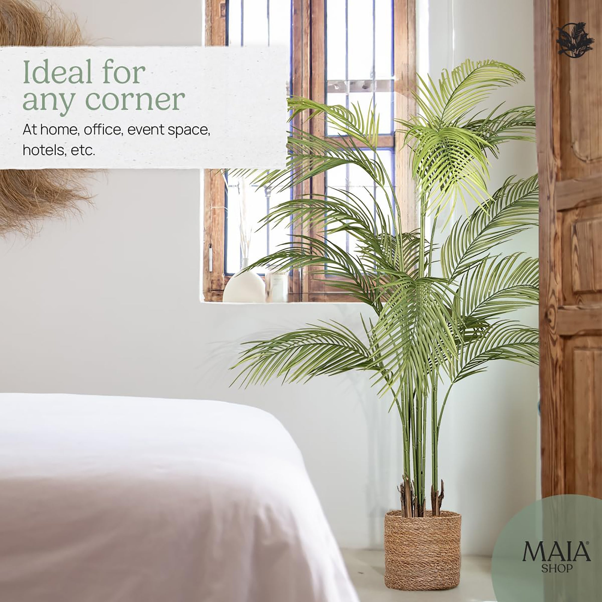 Maia Shop Palm Tree 6 Foot Faux Plant, Fake Silk Tree with Realistic Leaves - VMInnovations