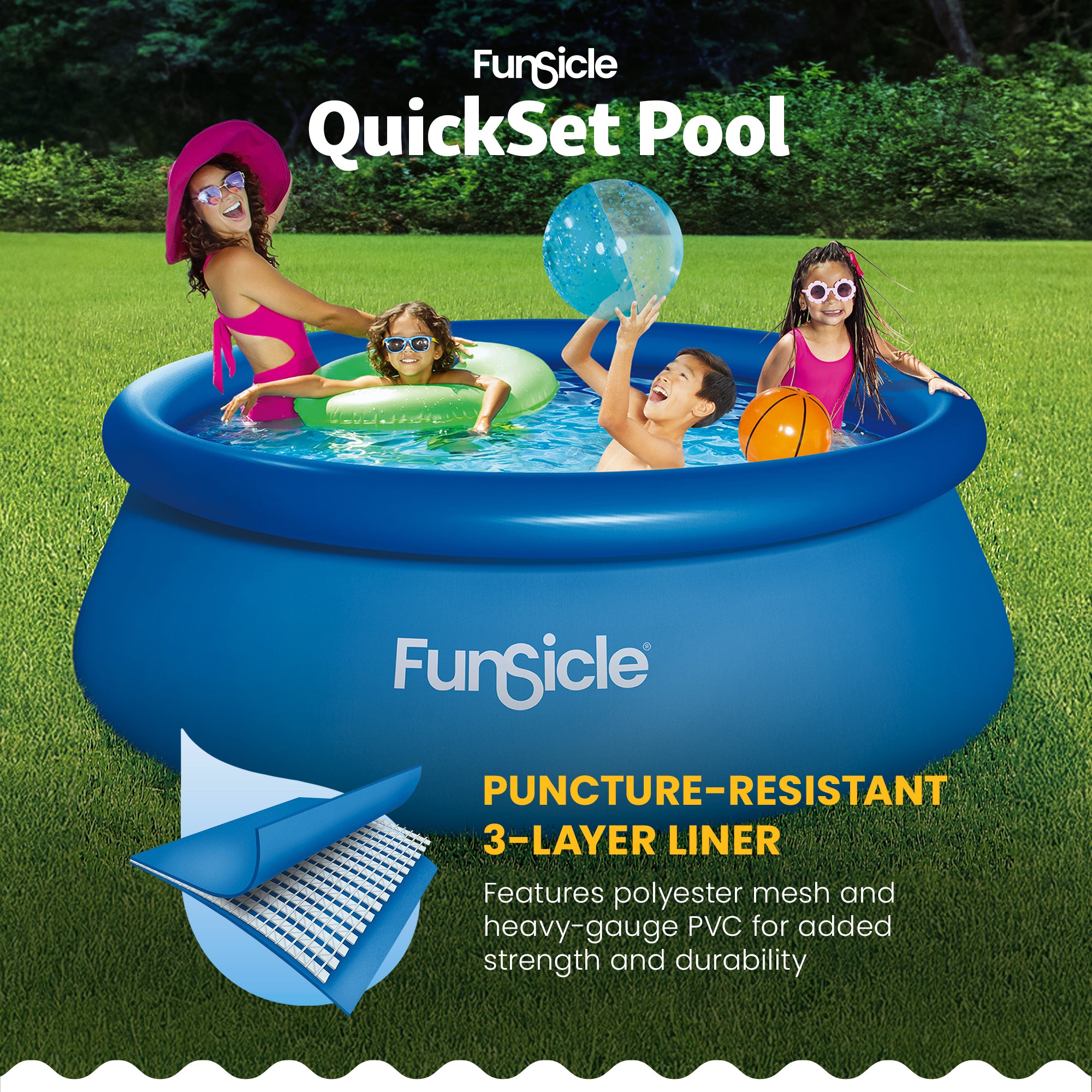 Funsicle QuickSet Inflatable Ring Top Outdoor Above Ground Pool w/Pump (Used)
