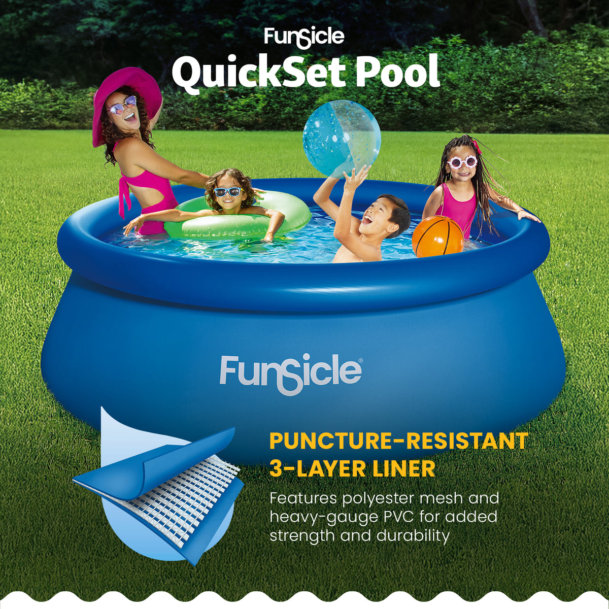 Funsicle 8' x 30" QuickSet Inflatable Ring Top Outdoor Above Ground Pool w/Pump