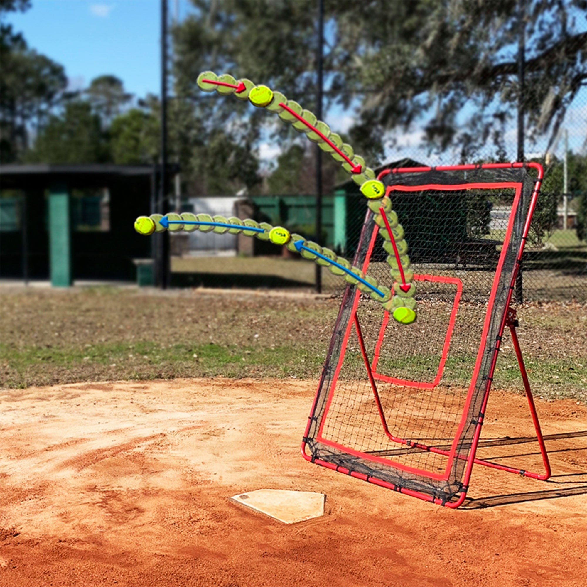 Hit Run Steal Baseball/Softball Pitchback Net w/ Adjustable Legs, Red (Used) - VMInnovations