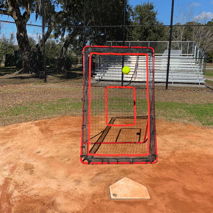 Hit Run Steal Heavy Duty Baseball/Softball Pitchback Net w/ Adjustable Legs, Red