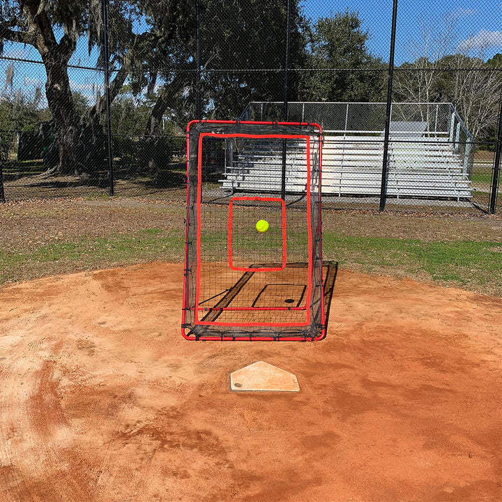 Hit Run Steal Heavy Duty Baseball/Softball Pitchback Net w/ Adjustable Legs, Red