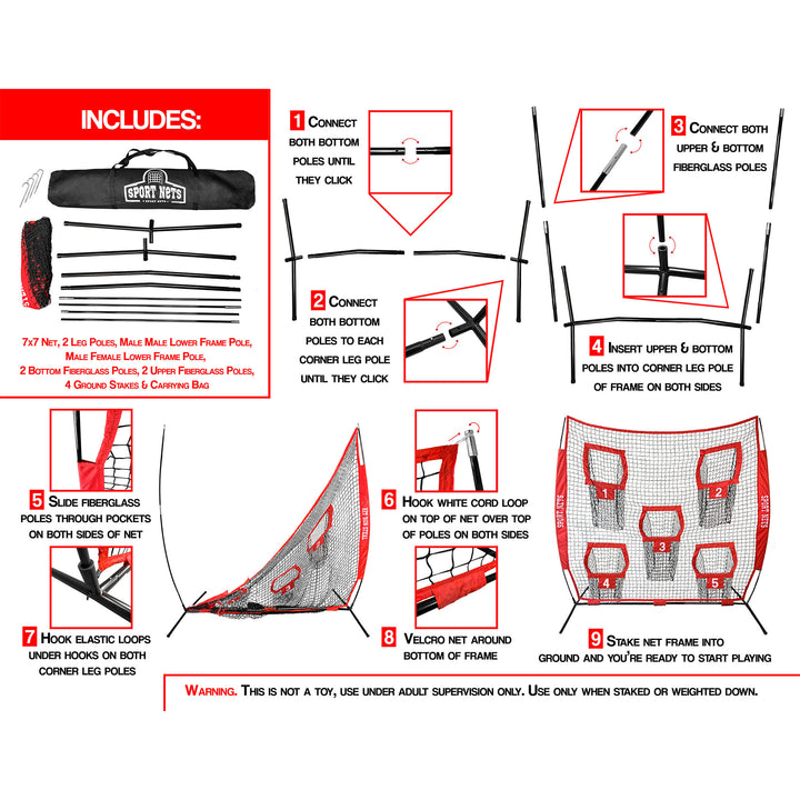 Hit Run Steal Football Throwing Net w/Targets for Quarterback Training (Used)