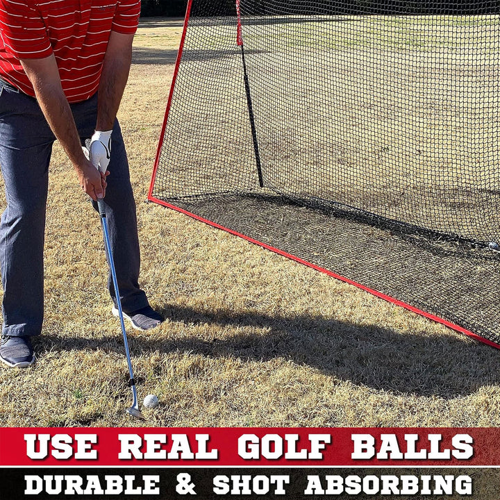 Hit Run Steal 10 x 7 Feet Golf Hitting Net for Indoor/Outdoor Use, Red/Black