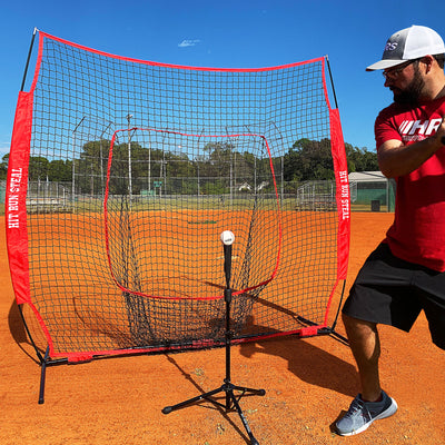 Hit Run Steal Heavy Duty Softball Baseball Net with Carrying Bag for Sports, Red