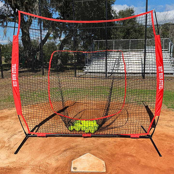 Hit Run Steal Heavy Duty Softball Baseball Net w/Carrying Bag, Red (Used)