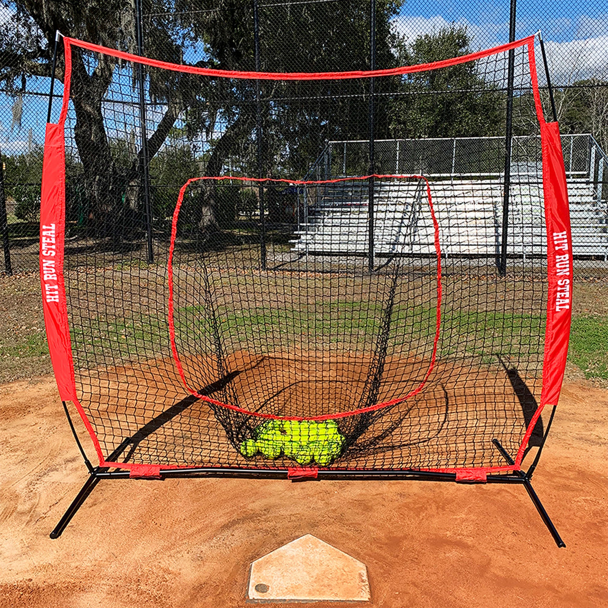 Hit Run Steal Heavy Duty Softball Baseball Net with Carrying Bag for Sports, Red - VMInnovations