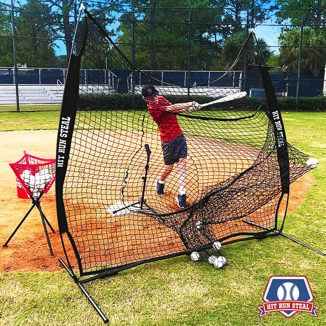 Hit Run Steal Heavy Duty Softball Baseball Net and Carrying Bag for Sport, Black