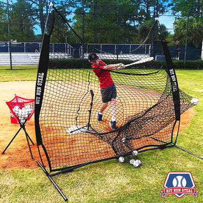 Hit Run Steal Heavy Duty Softball Baseball Net and Carrying Bag for Sport, Black - VMInnovations