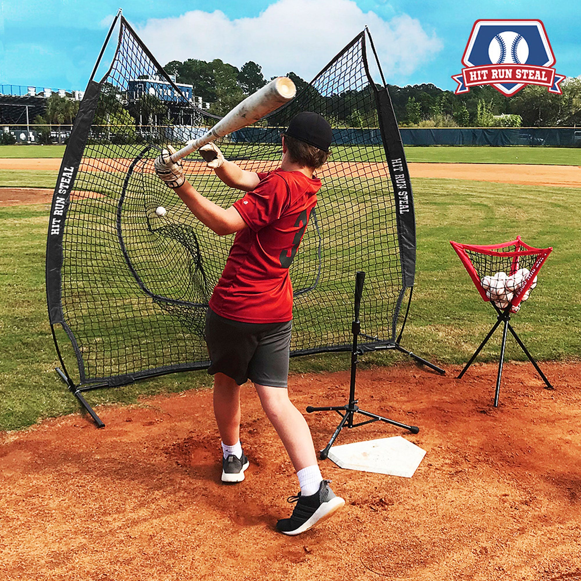 Hit Run Steal Heavy Duty Softball Baseball Net and Carrying Bag for Sport, Black - VMInnovations