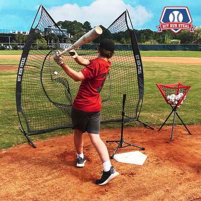 Hit Run Steal Heavy Duty Softball Baseball Net and Carrying Bag for Sport, Black - VMInnovations