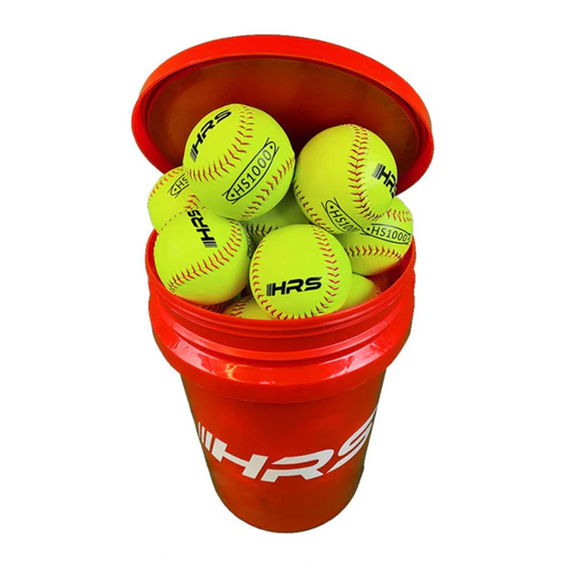 Hit Run Steal 12 Inch Softballs with 6 Gallon Bucket & Padded Seat Top, Red