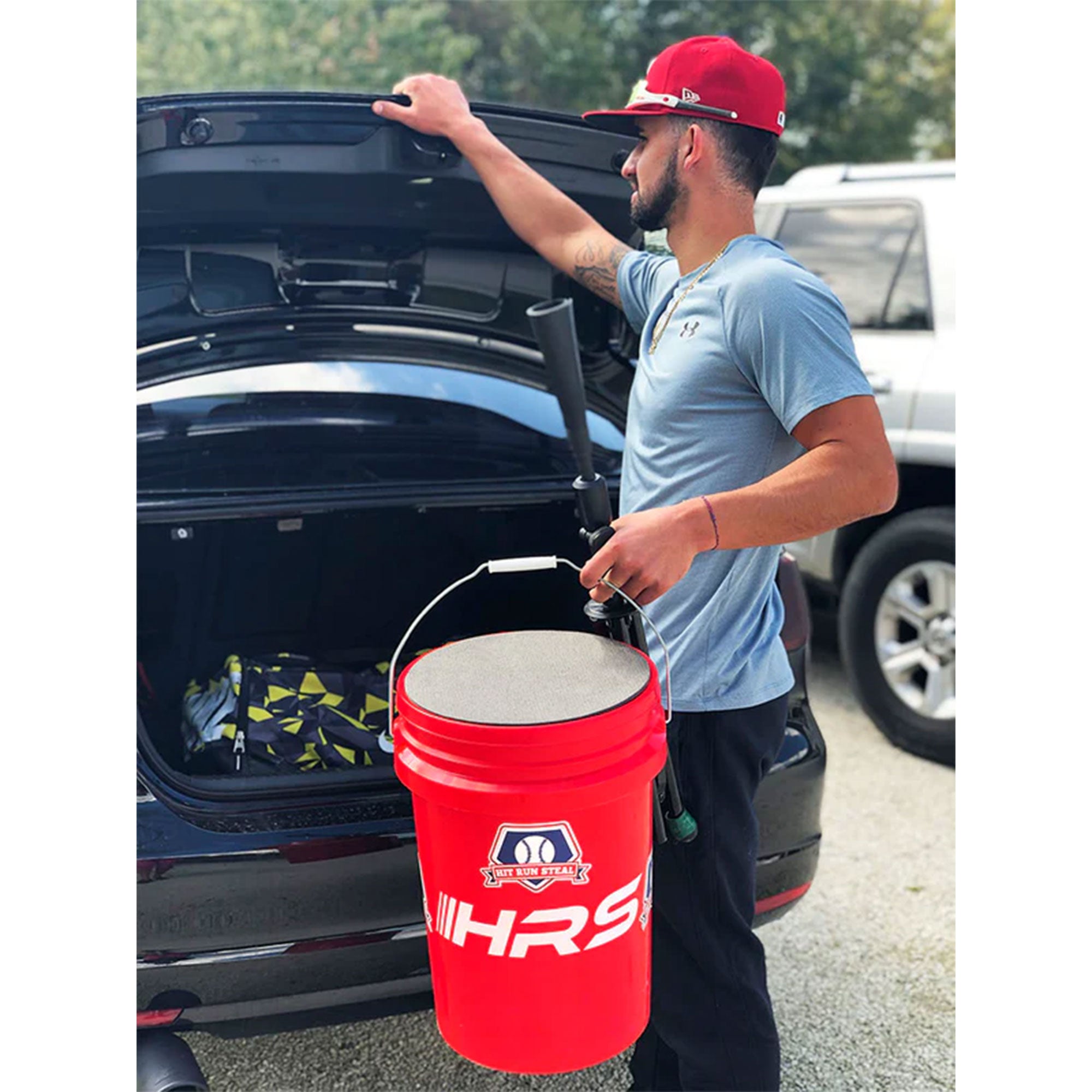 Hit Run Steal 12" Softballs w/6 Gallon Bucket & Padded Seat Top, Red (Open Box) - VMInnovations